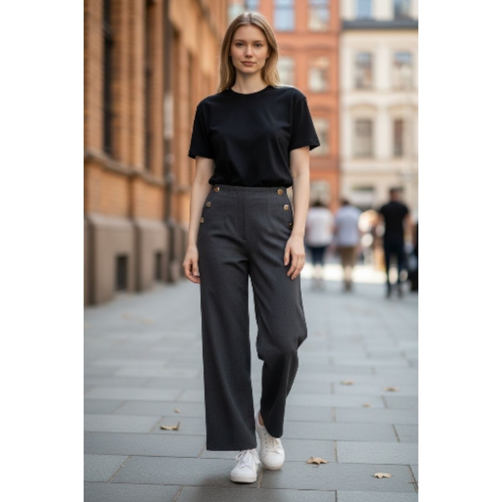 Jules & Leopald Dress Pants Wide Legs 3 Button Design On Each Side. Size M...